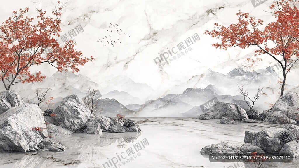 水墨秋景山水圖
