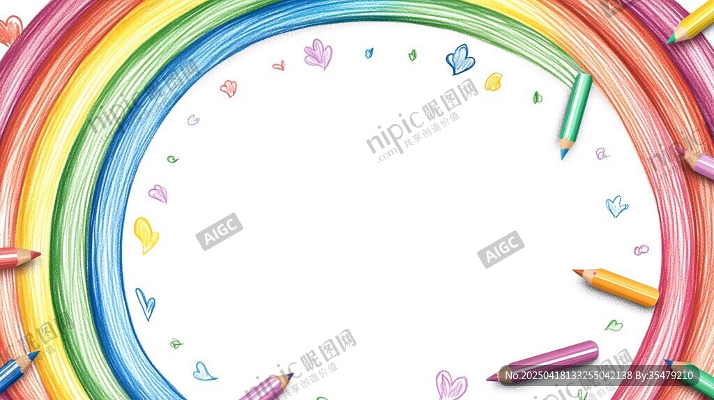 彩虹鉛筆圍成的夢幻邊框