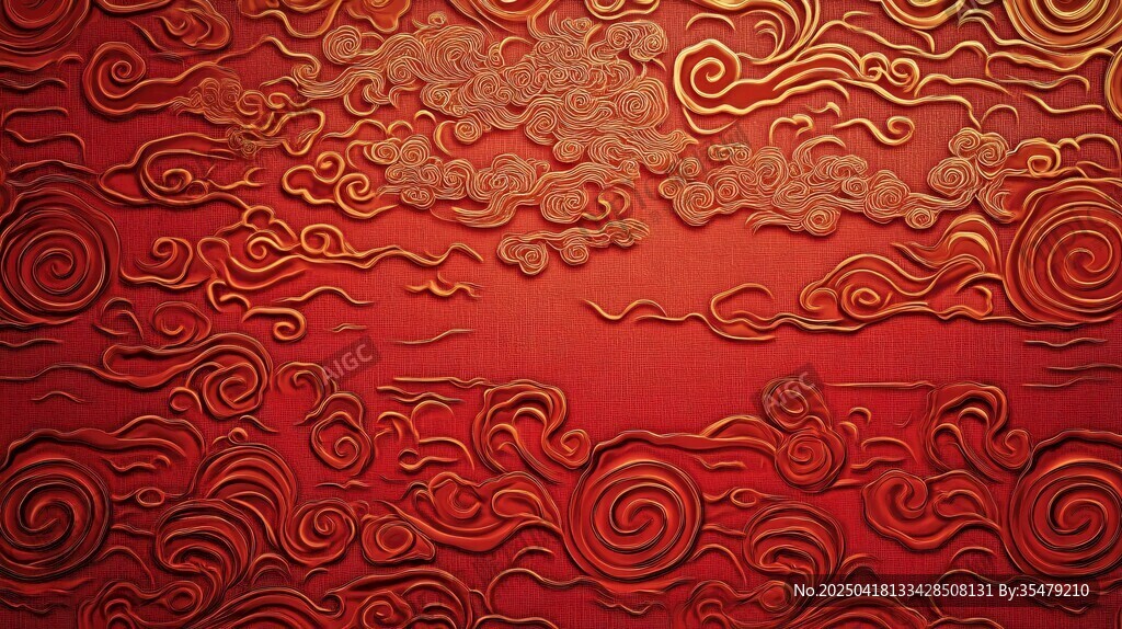 中式紅底祥云紋理背景圖