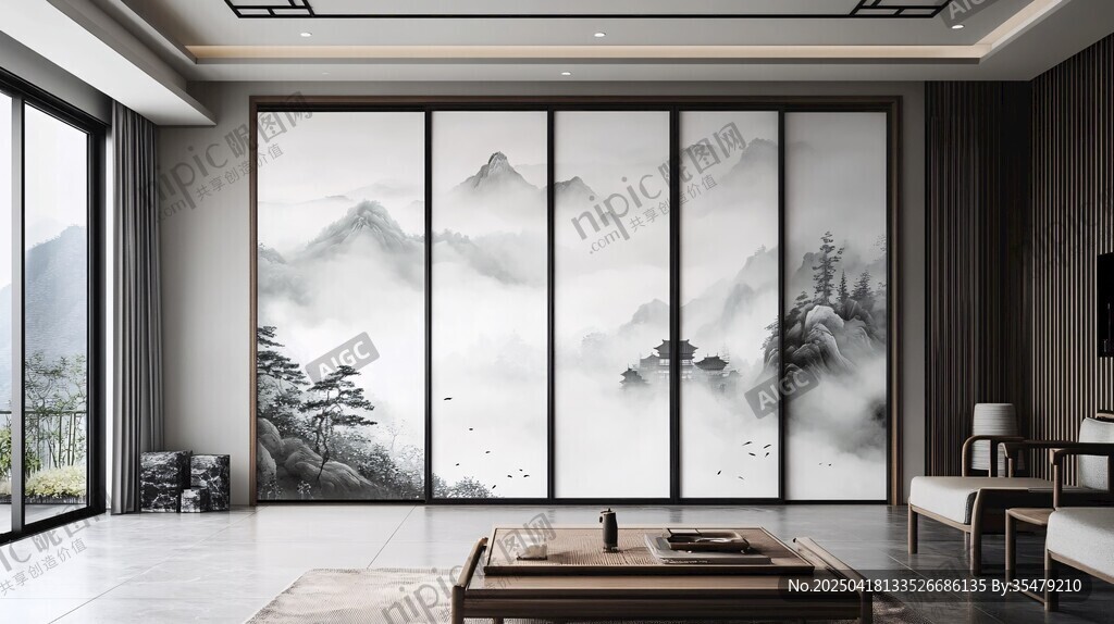 中式山水風(fēng)客廳雅致空間