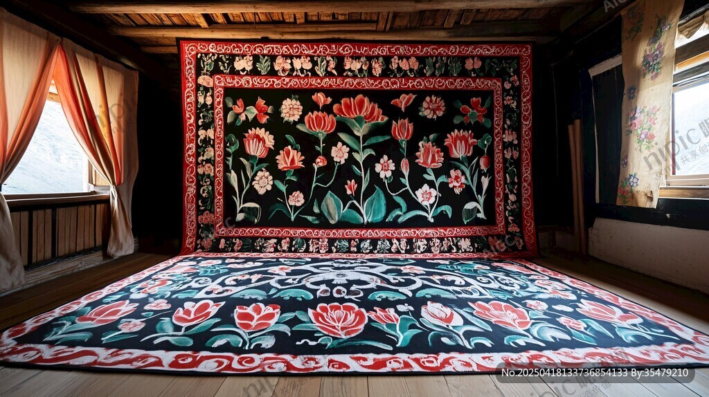 民族風(fēng)刺繡地毯室內(nèi)展示