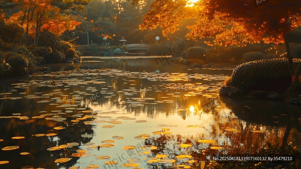 秋日湖畔夕陽(yáng)美景