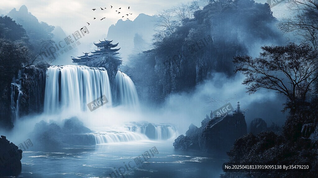 夢幻山水瀑布意境圖
