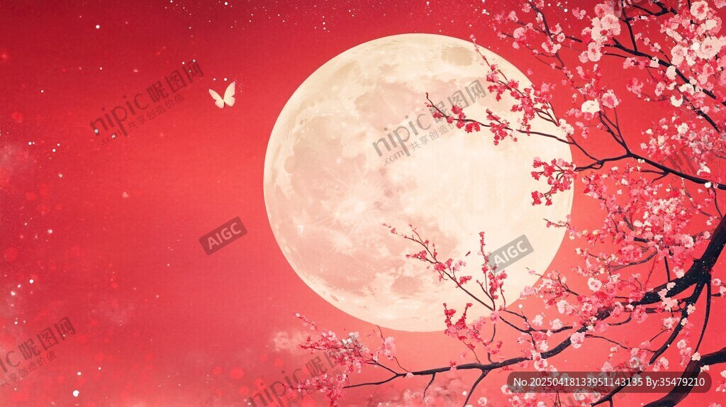 紅月繁花間的夢(mèng)幻景致