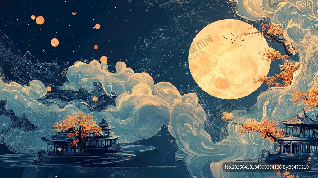 月夜江畔古韻景致