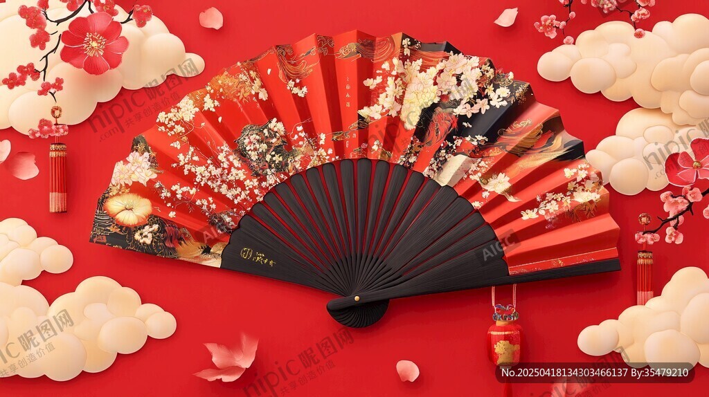 中式折扇賀歲喜慶場(chǎng)景
