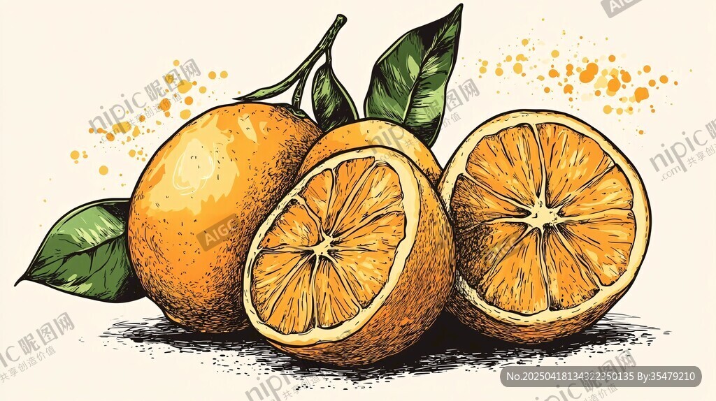手繪新鮮橙子插畫