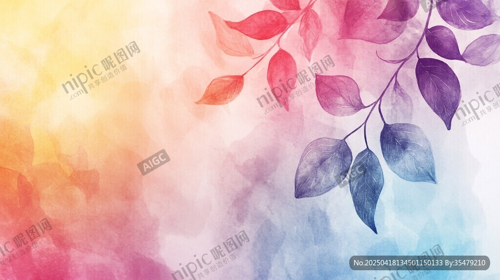 夢(mèng)幻水彩風(fēng)枝葉背景圖