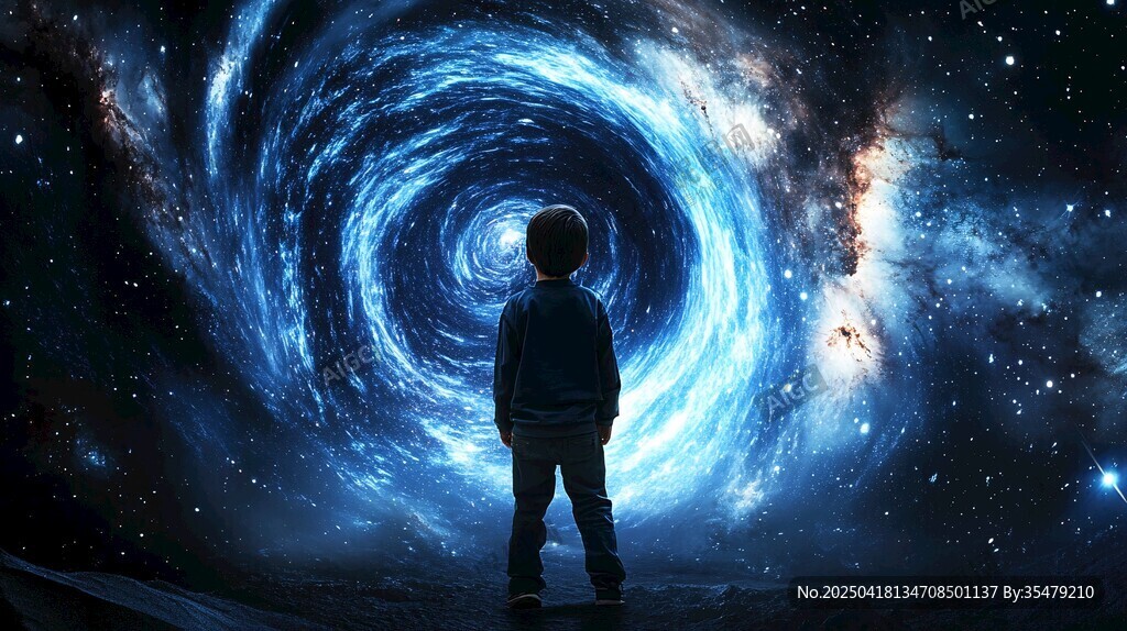 少年凝望浩瀚宇宙奇景