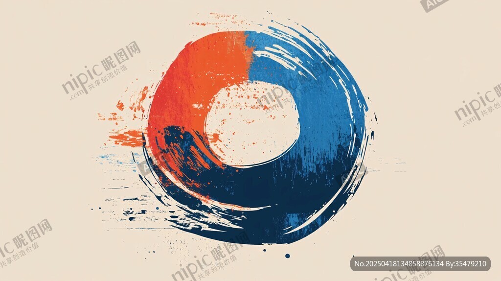 水墨風(fēng)格雙色環(huán)形筆觸圖案