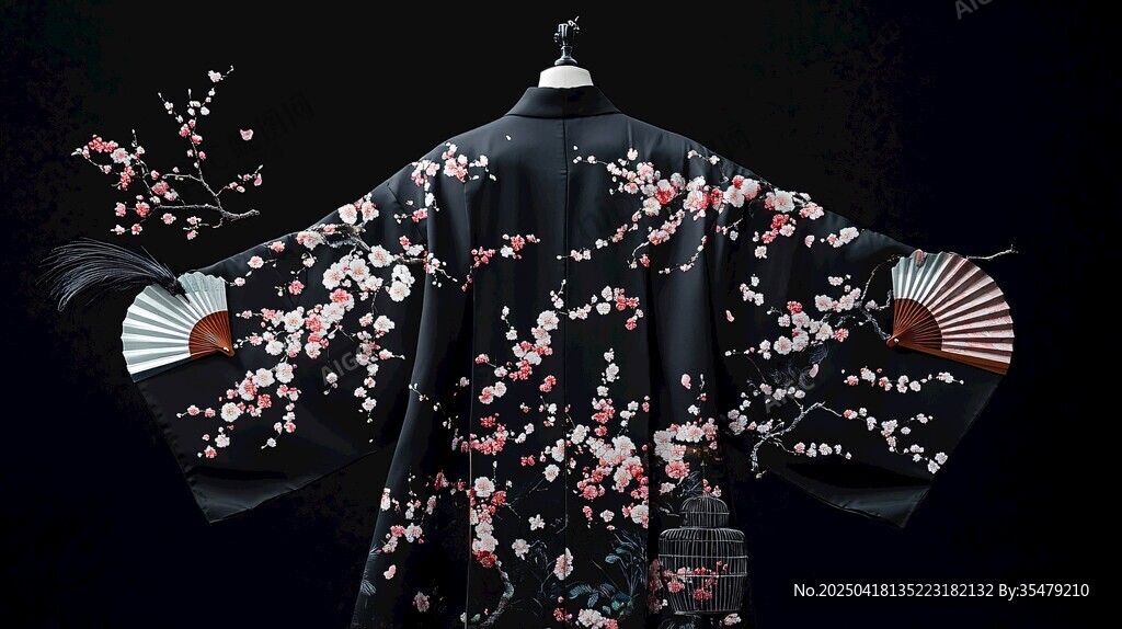 中式繁花刺繡黑色飄逸長袍