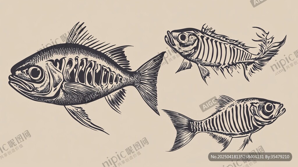 手繪魚(yú)骨圖案插畫(huà)