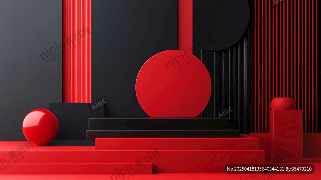 紅黑幾何立體場(chǎng)景展示