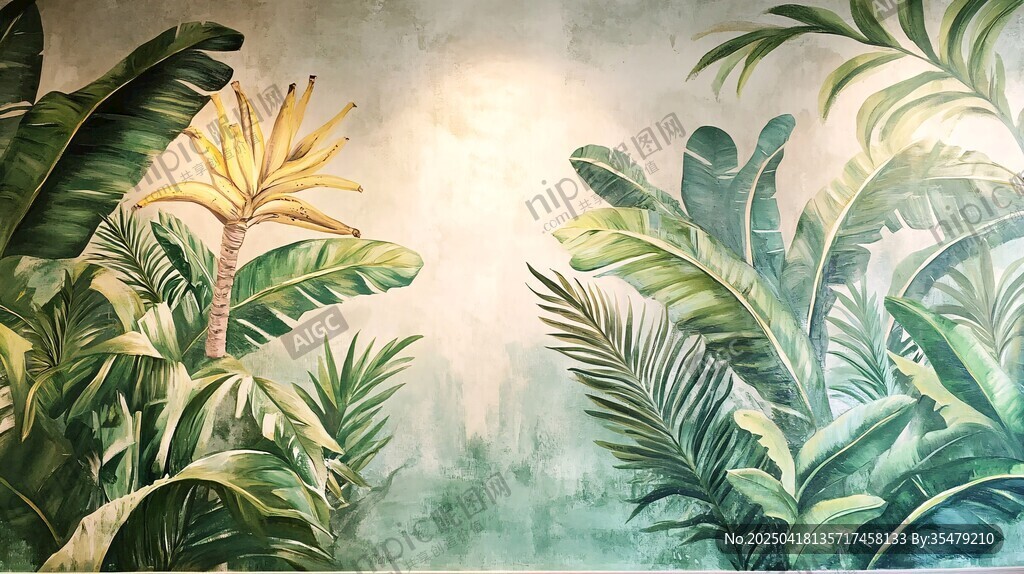 熱帶植物水彩風(fēng)自然圖景