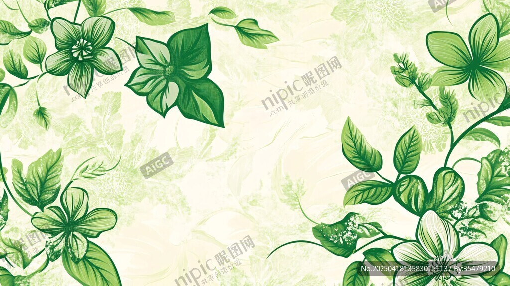 清新綠葉花卉背景圖