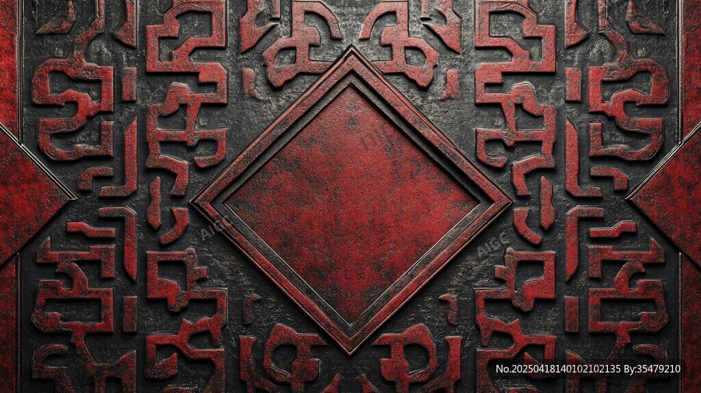 中式復古紅黑幾何紋理圖案