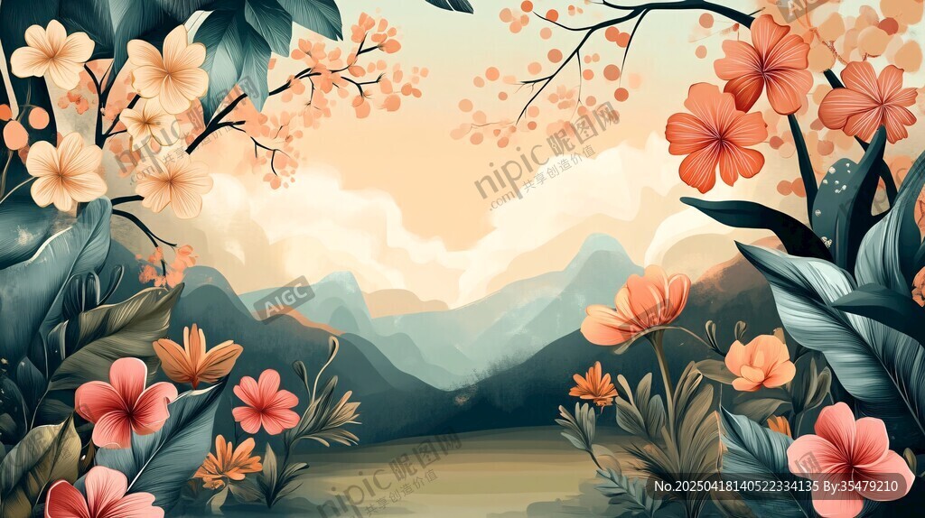 春日繁花山谷風(fēng)景圖