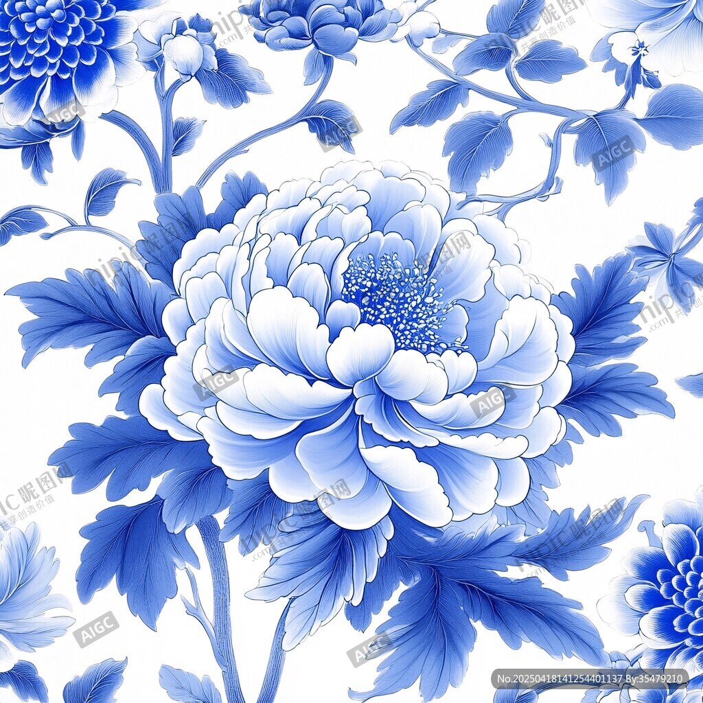 青花瓷風(fēng)牡丹花圖案