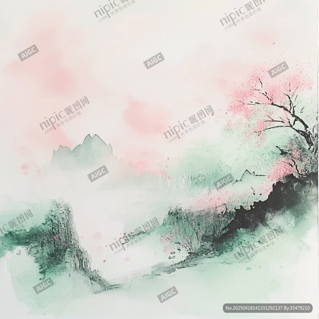 水墨山水間 粉櫻綻春色