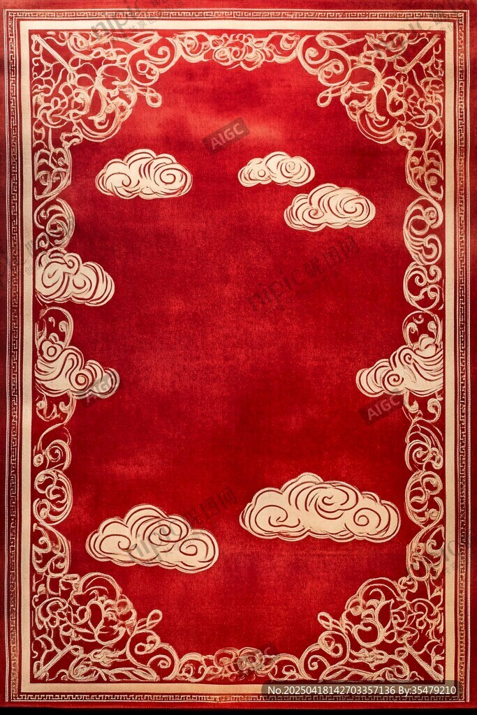 中式紅底云紋精美地毯