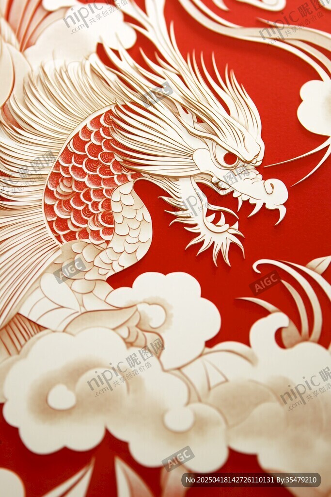 祥龍戲云中式精美剪紙藝術