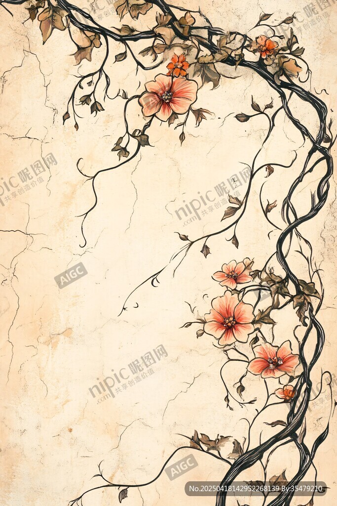 復古藤蔓花卉背景圖