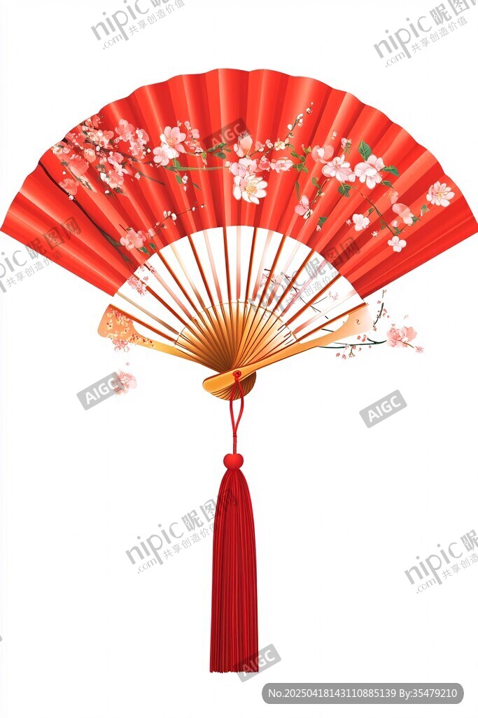 紅色繁花折扇 古韻雅致風(fēng)