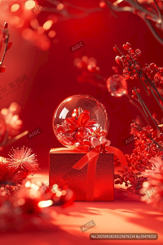 圣誕紅主題夢(mèng)幻水晶球擺件