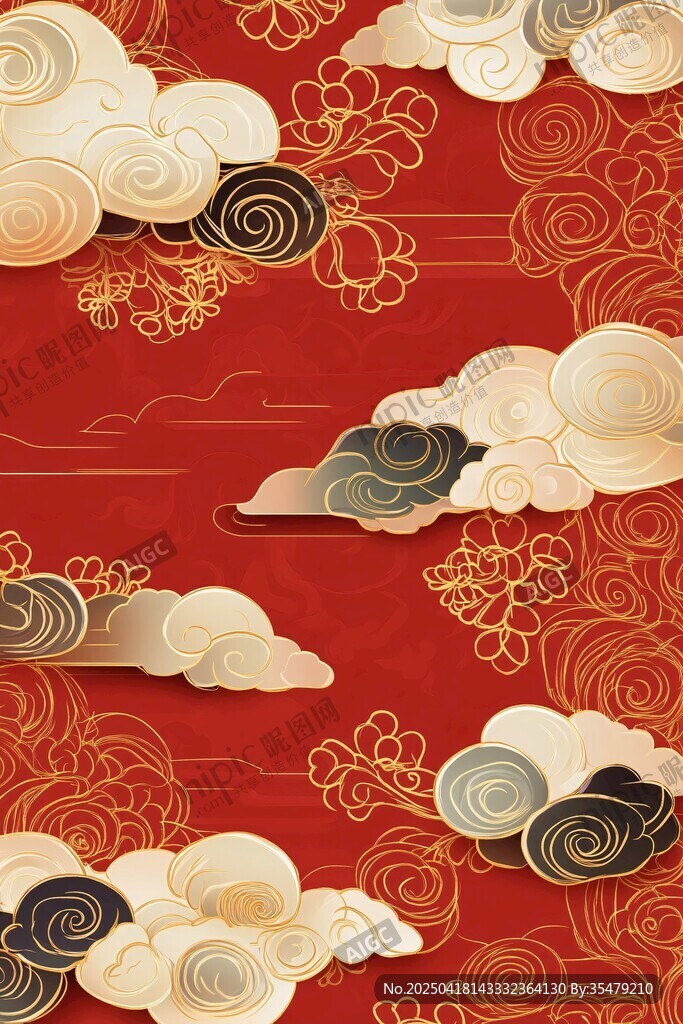 中式紅底祥云精美圖案