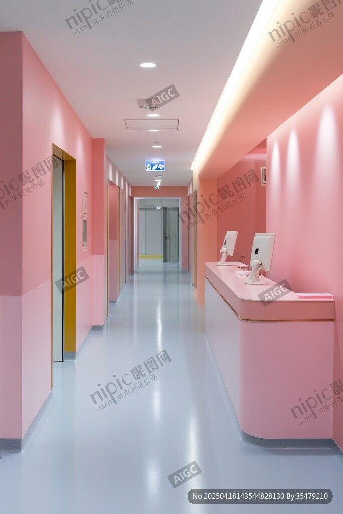 粉色溫馨醫(yī)院走廊場景