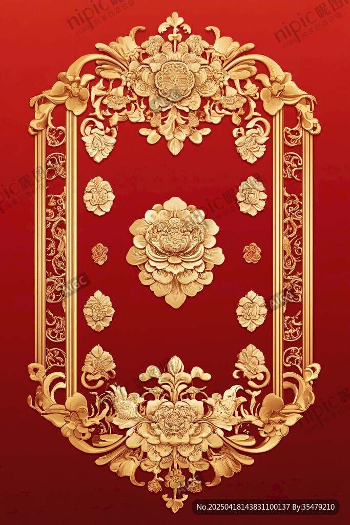 中式紅底金紋華麗裝飾圖案