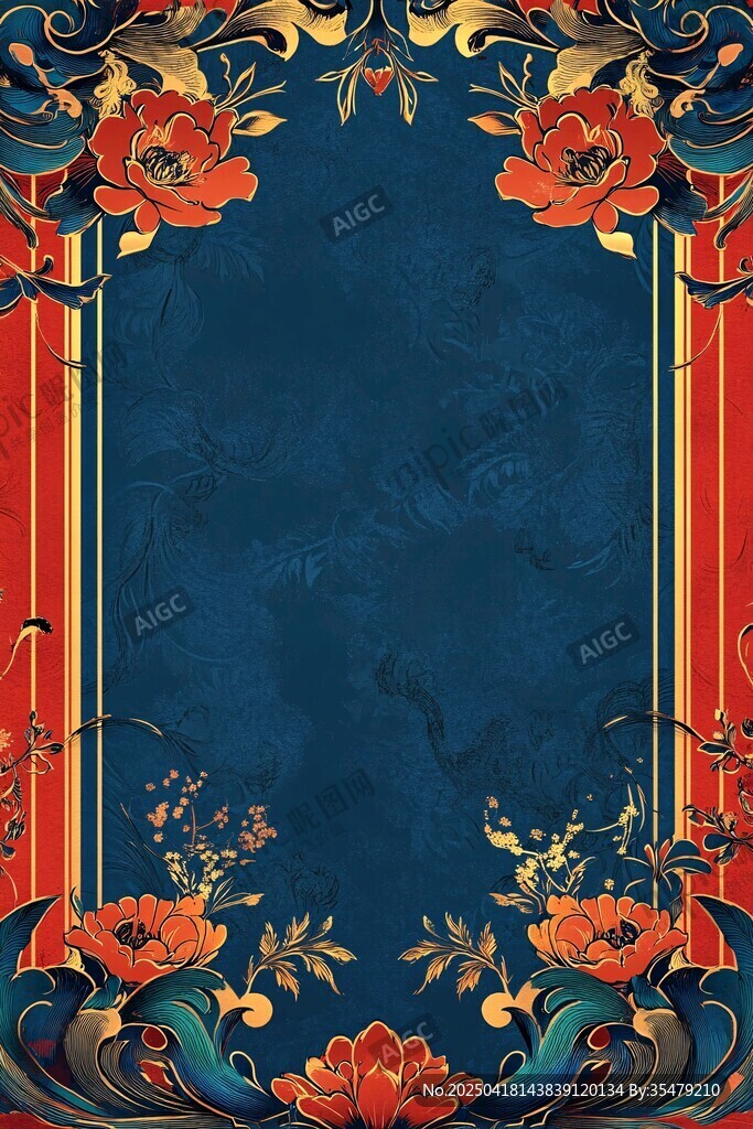 中式古典花卉邊框背景圖