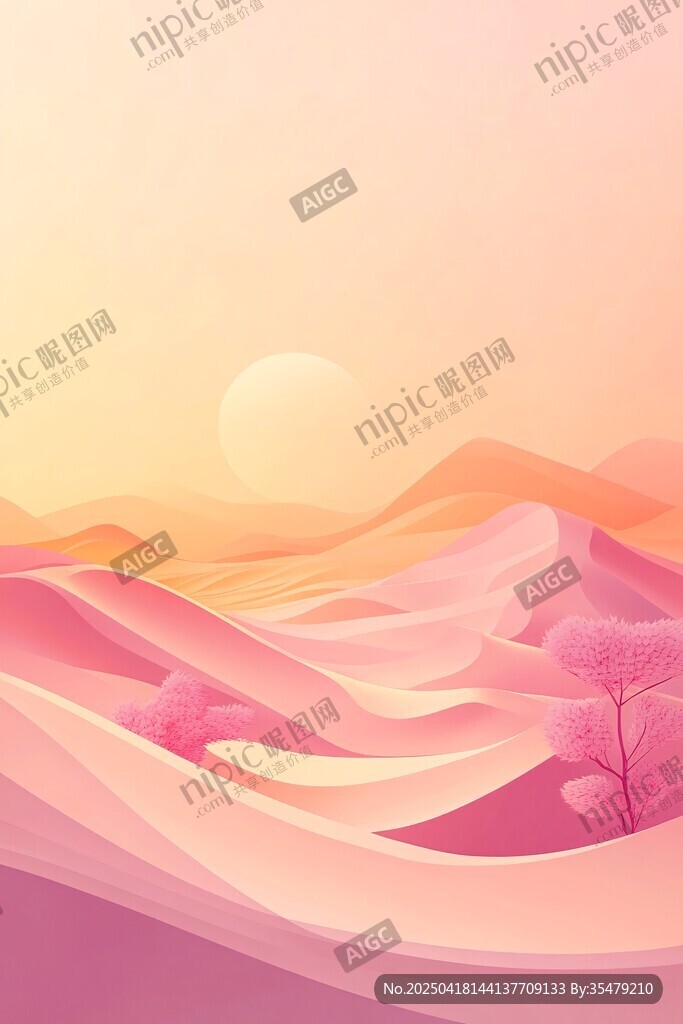 夢幻粉色沙漠日出景象