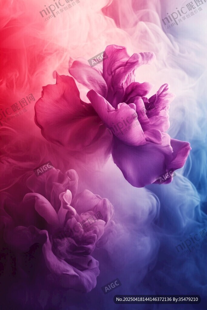 夢(mèng)幻彩霧中的絢爛花朵