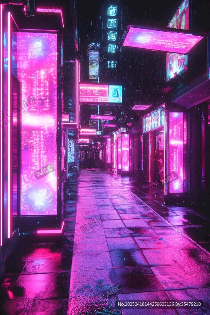 霓虹雨夜的科幻風街道