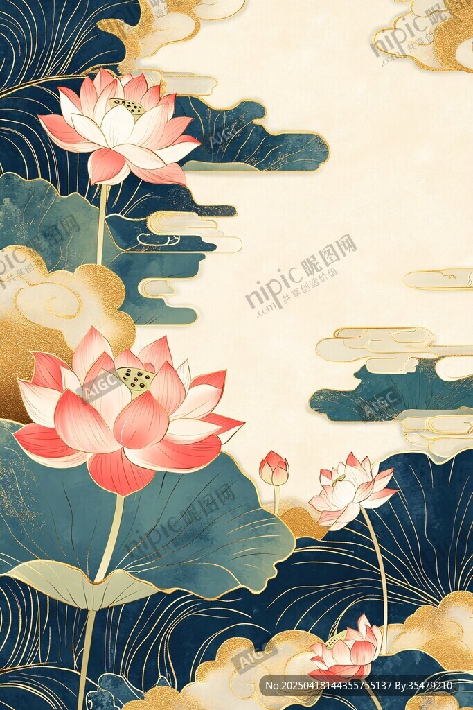 中式荷花云紋國(guó)風(fēng)插畫