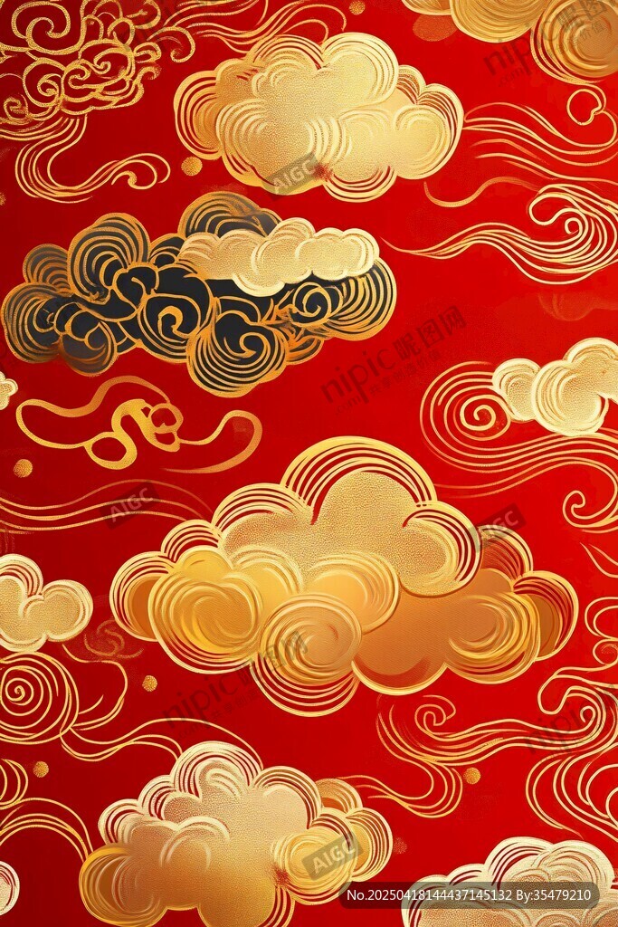 紅色金云中式傳統紋樣