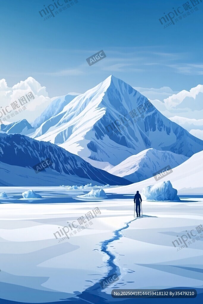 獨行者漫步于冰雪山川間