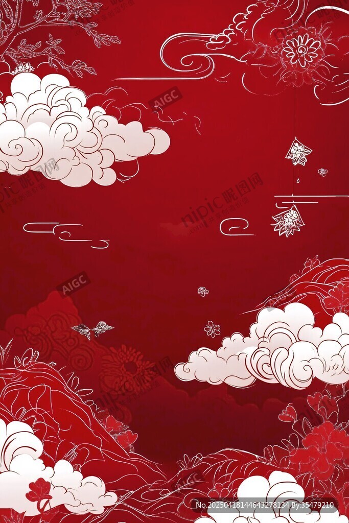 紅色中式云紋祥瑞背景圖