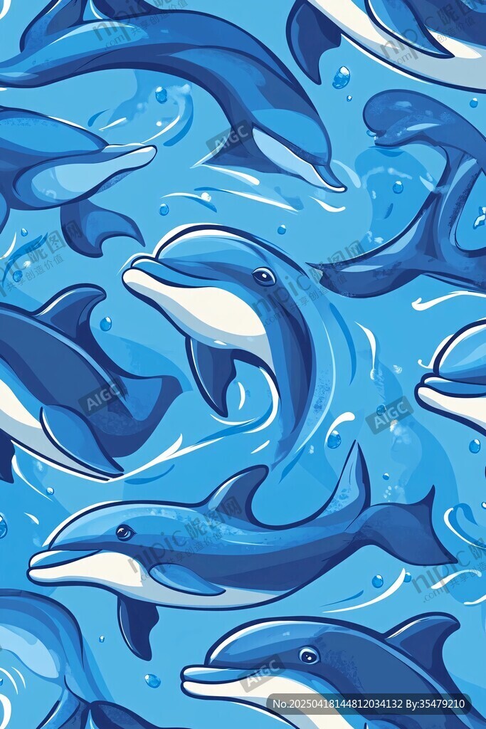 藍色海豚海洋無縫圖案
