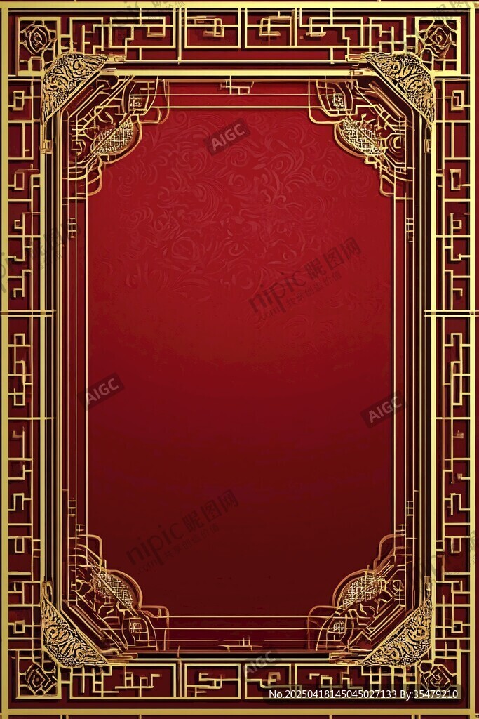 中式紅金邊框古典背景圖