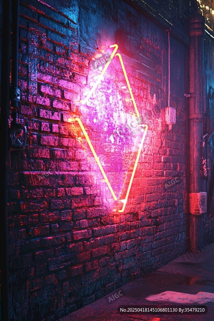霓虹閃耀的磚墻夜景