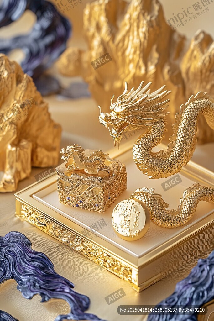 金色龍形擺件與精美配飾