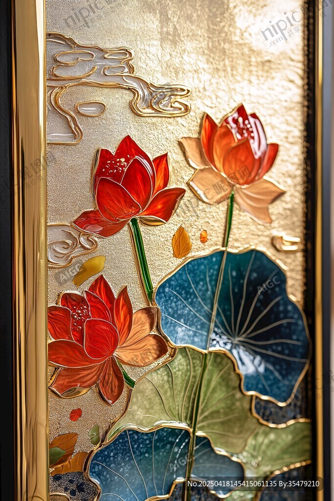 中式浮雕荷花裝飾畫