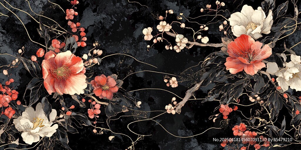 黑色背景花卉裝飾圖案
