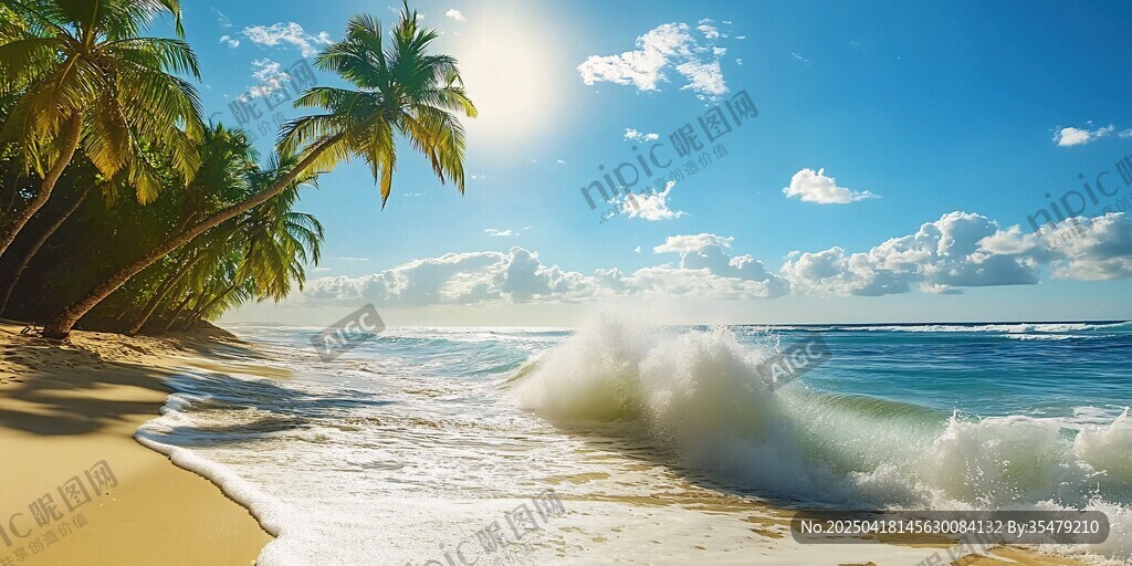 熱帶海灘美景 陽光海浪椰林