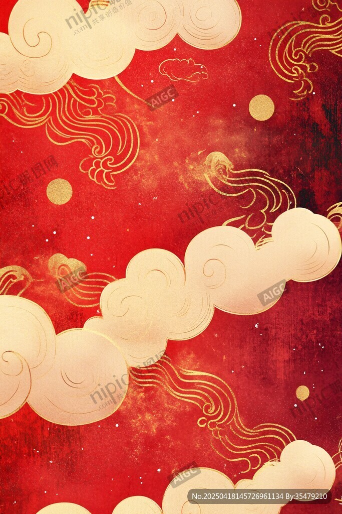 中式紅底祥云紋理背景圖