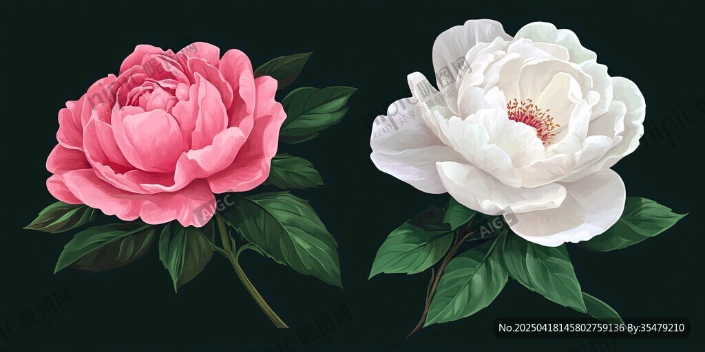 兩色嬌艷牡丹花卉圖