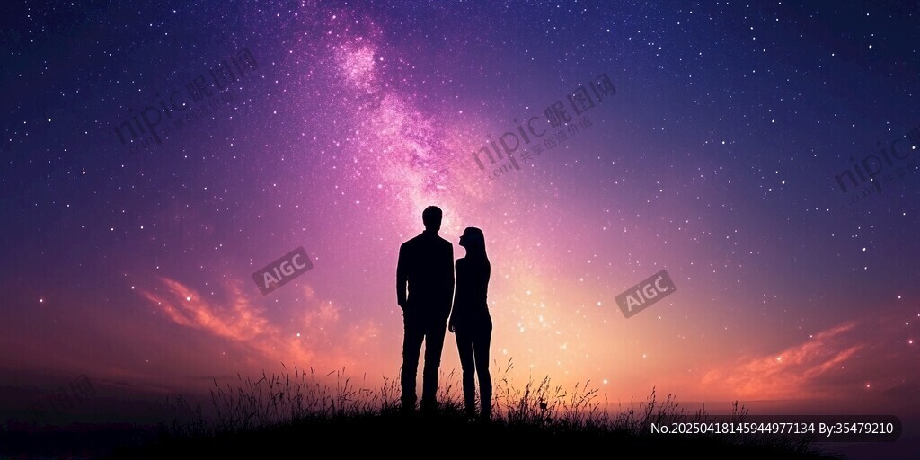 情侶共賞星空浪漫時(shí)刻