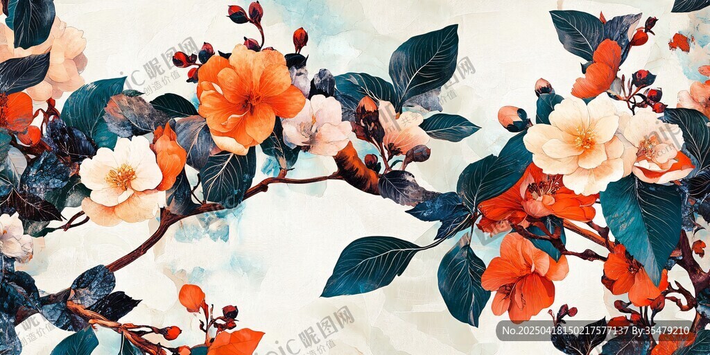 水彩花卉枝頭綻放
